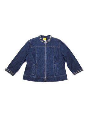 Ruby Rd Womens Denim Jacket Embellished Collar & Cuffs Size 18 Zip Stretch